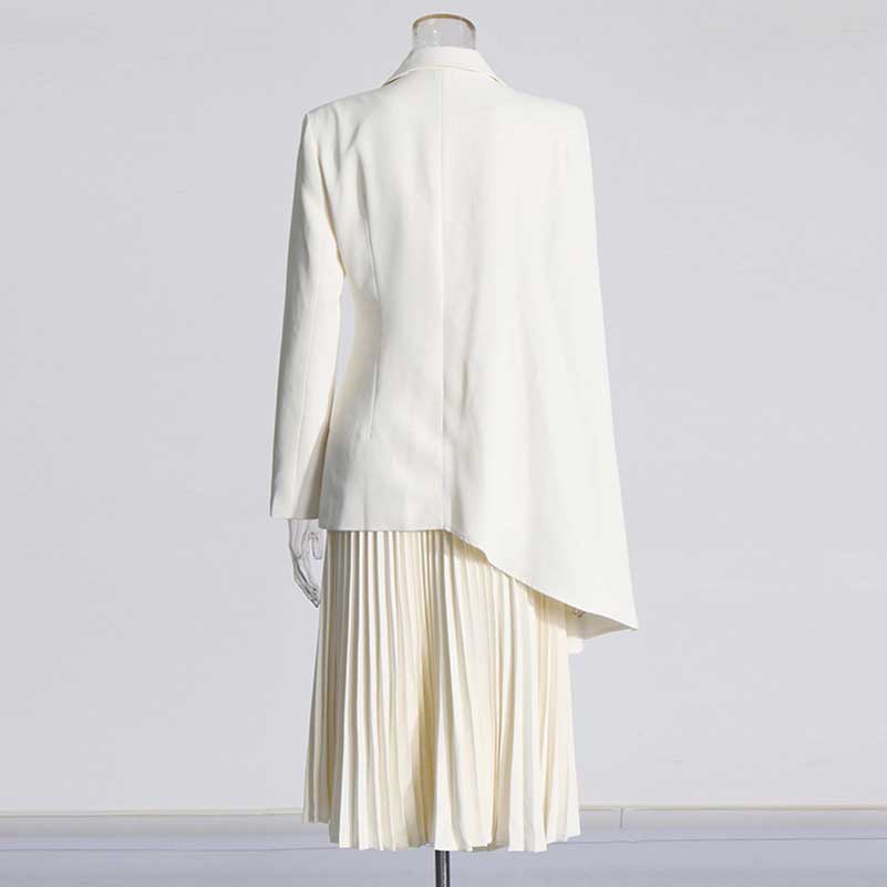 White 2- piece Set Asymmetrical Blazer Pleated Skirts Set