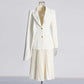 White 2- piece Set Asymmetrical Blazer Pleated Skirts Set