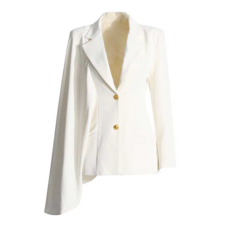 White 2- piece Set Asymmetrical Blazer Pleated Skirts Set