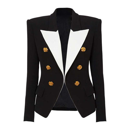 Black Slim-Fit Jacket With Rose Gold Buttons Coat and Mini Skirt