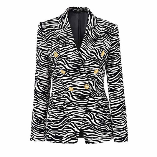 Women's Fitted Golden Buttons Coat Zebra Pattern Blazer