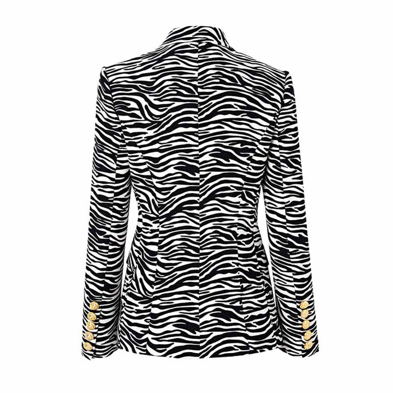 Women's Fitted Golden Buttons Coat Zebra Pattern Blazer