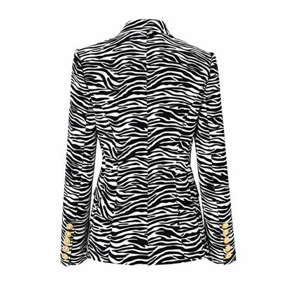 Women's Fitted Golden Buttons Coat Zebra Pattern Blazer