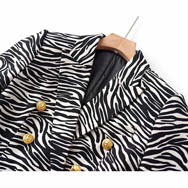 Women's Fitted Golden Buttons Coat Zebra Pattern Blazer