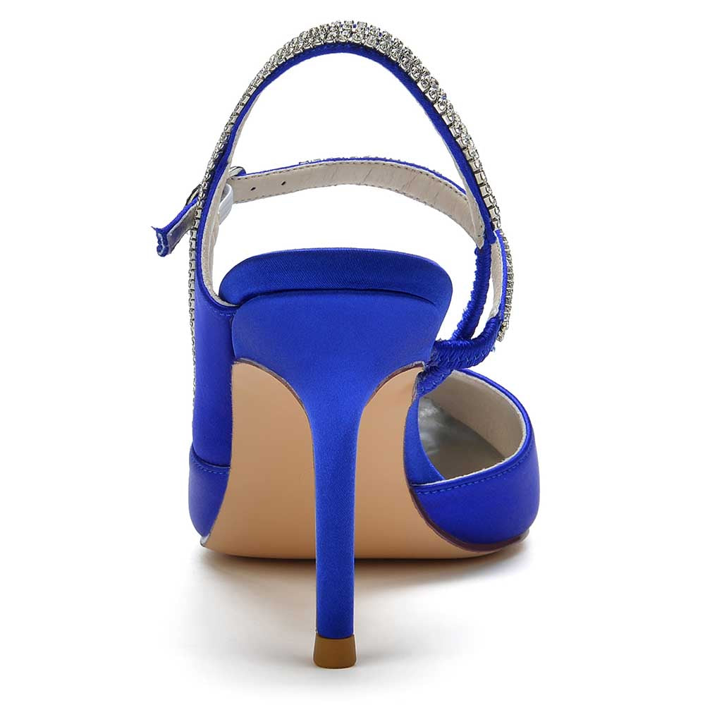 Royal blue bling stiletto pumps for women with elegant ankle strap and shimmering details