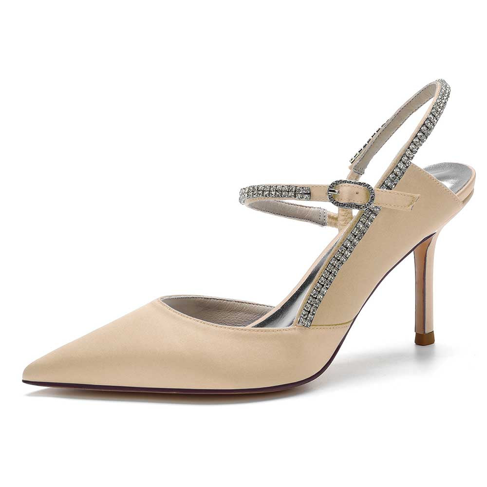 Elegant nude bling stiletto pumps for women with a chic ankle strap and sparkling details