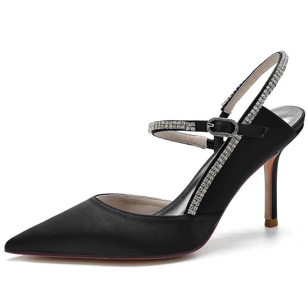 Elegant black bling stiletto pumps for women with strappy design and sparkling embellishments