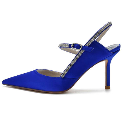 Blue bling stiletto pumps for women with a sleek design and rhinestone accents
