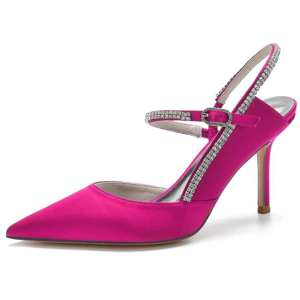 Bling stiletto pumps for women in vibrant pink with sparkling strap details