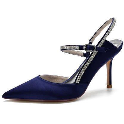 Elegant navy blue bling stiletto pumps for women with sparkling straps and sleek design
