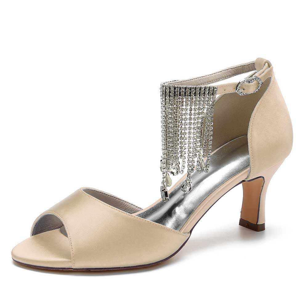 Bling tassel high heel sandals in nude with open toe and elegant ankle design for a stylish look