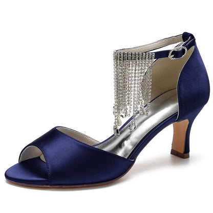 SD Dresscode bling tassel high heel sandals in navy blue with open toe design and elegant embellishments