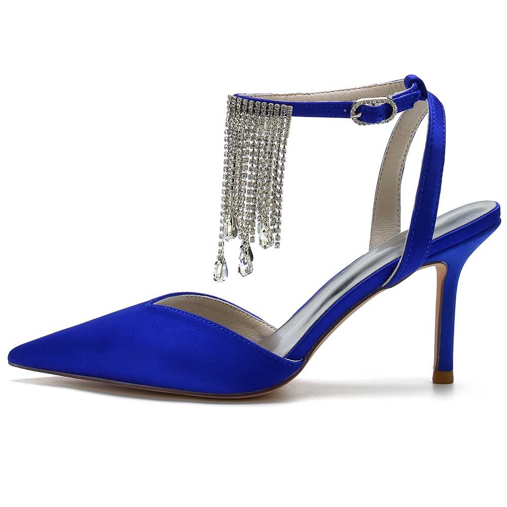 Bling tassel high heel shoes in royal blue with sparkling embellishments and an elegant design