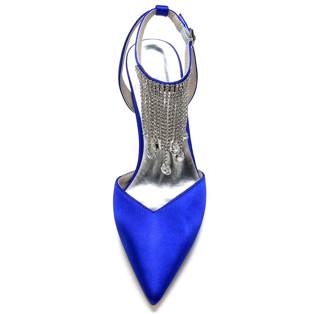 Bling tassel high heel shoes in vibrant blue with elegant chain detailing for stylish occasions