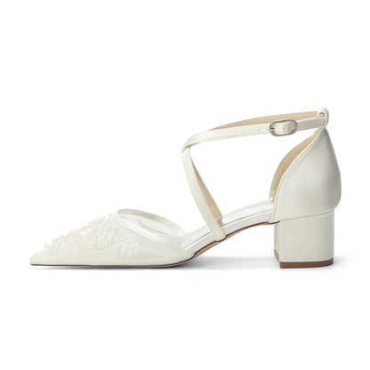 Women's Crossing Strap Dress Heels-Block Heel Wedding Shoes