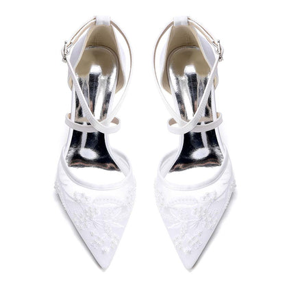 Women's Crossing Strap Dress Heels-Block Heel Wedding Shoes
