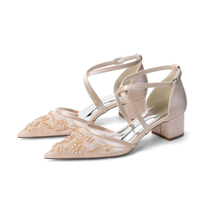 Women's Crossing Strap Dress Heels-Block Heel Wedding Shoes