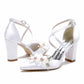 Women's Wedding Shoes Cross Strap Satin Block Heel Wedding Sandals Bridal Shoes