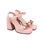 Women Square Toe Platform Chunky Heel Sandals with Metal Chain Summer Heels