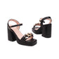 Women Square Toe Platform Chunky Heel Sandals with Metal Chain Summer Heels