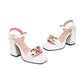 Women Square Toe Platform Chunky Heel Sandals with Metal Chain Summer Heels