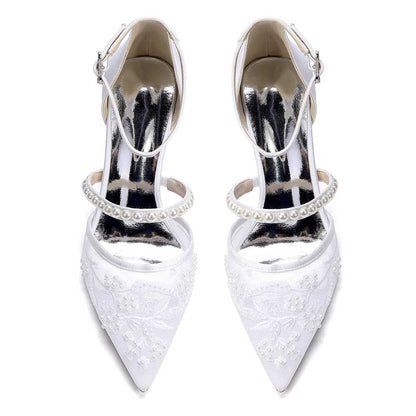 Chunk Heel Pearl Wedding Shoes with Ankle Straps