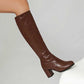 Women's Block Heel Knee Boots With Side Zipper