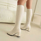 Women's Block Heel Knee Boots With Side Zipper