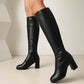 Women's Block Heel Knee Boots With Side Zipper