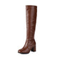 Women's Block Heel Knee Boots With Side Zipper