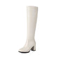 Women's Block Heel Knee Boots With Side Zipper