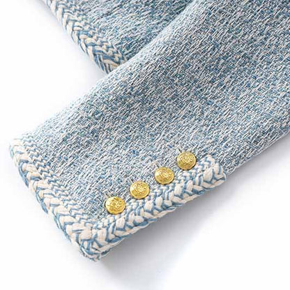 Luxury tweed autumn winter coat blue tweed woolen cloth jacket