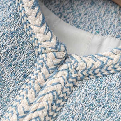 Luxury tweed autumn winter coat blue tweed woolen cloth jacket