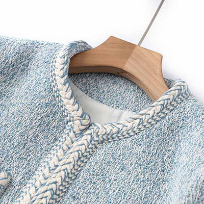 Luxury tweed autumn winter coat blue tweed woolen cloth jacket