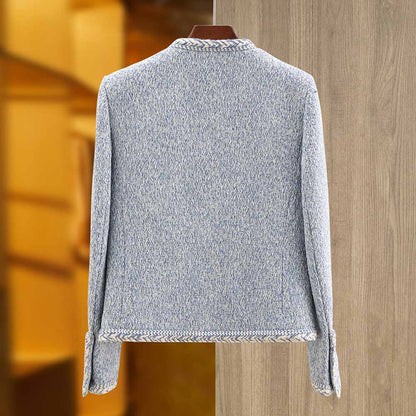 Luxury tweed autumn winter coat blue tweed woolen cloth jacket