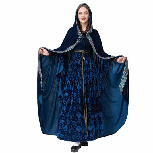 Halloween Costume Dress With Shawl Autumn and Winter Blue Witch Performance Dress