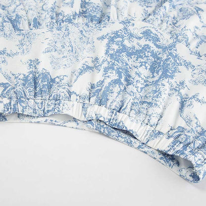 Blue Printed Mini Skirt Suit