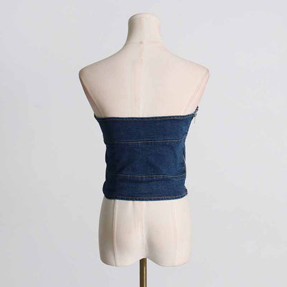 Womens Denim Blue Crop Top Bustier Top