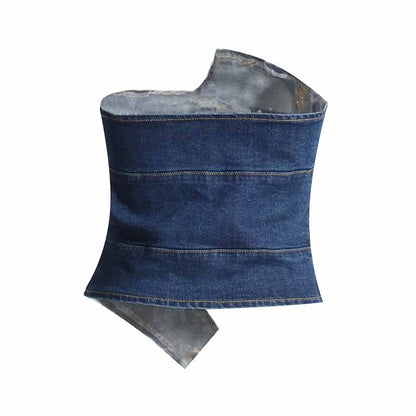 Womens Denim Blue Crop Top Bustier Top