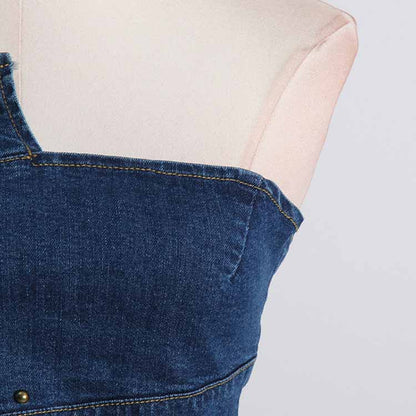 Womens Denim Blue Crop Top Bustier Top