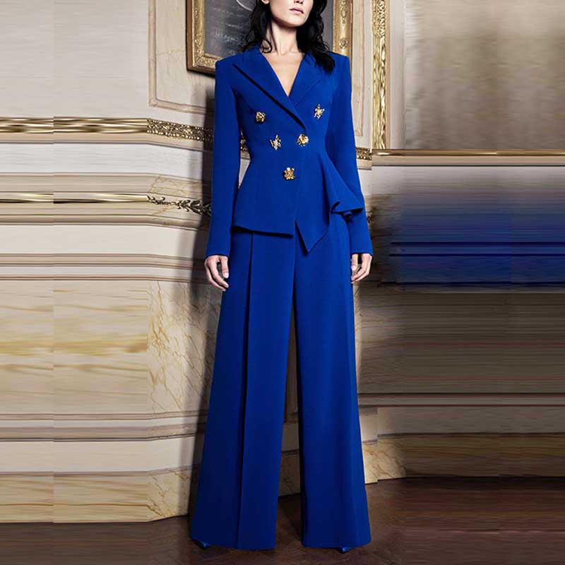 Women's Blue Pantsuit Two Pieces Formal Suit Formal Business Suit