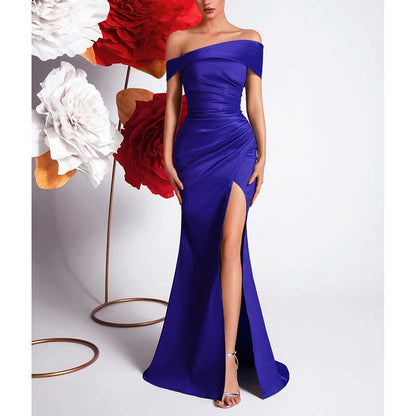Elegant One Shoulder Satin Mermaid Evening Gown with Slit