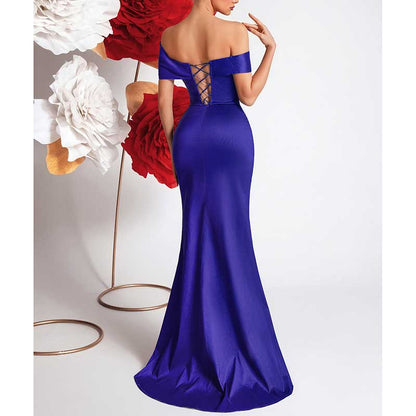 Elegant One Shoulder Satin Mermaid Evening Gown with Slit