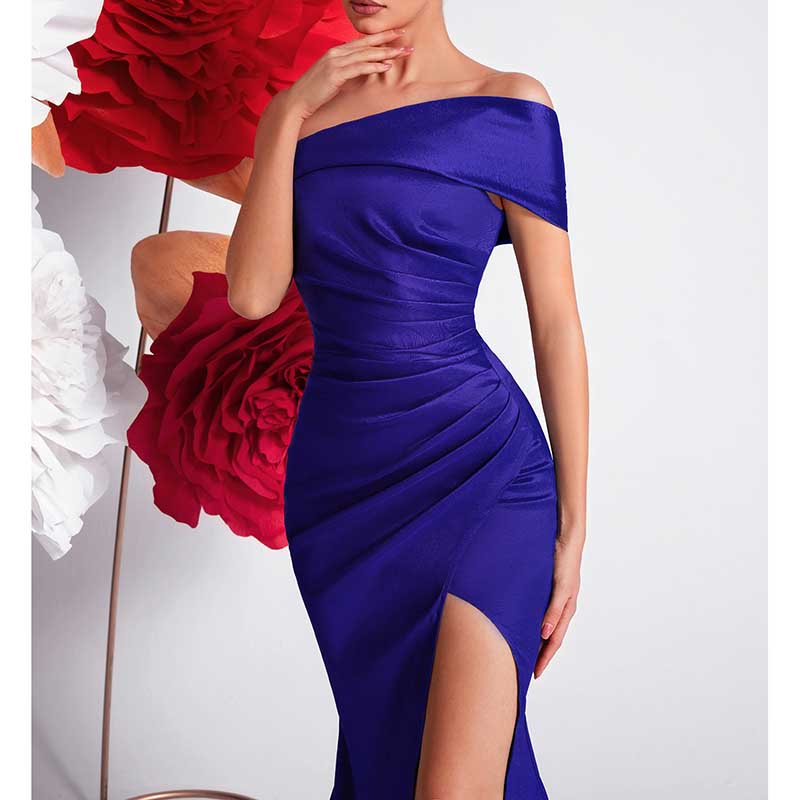 Elegant One Shoulder Satin Mermaid Evening Gown with Slit