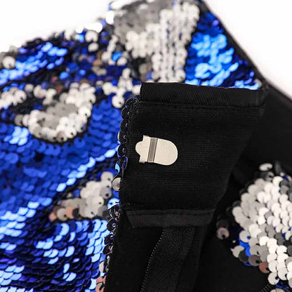 Blue Sequinted Suit Deep V Party Pantsuit Stage Performance Two Pieces Suit