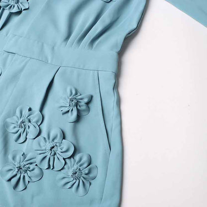 Women's blue patchwork floral jumpsuit shorts suit