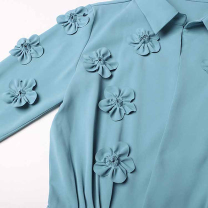 Women's blue patchwork floral jumpsuit shorts suit