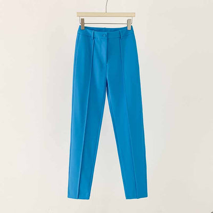 Women Blue and White Pantsuit fitted Blazer + Mid-High Rise Flare Trousers Suit Pantsuit