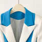 Women Blue and White Pantsuit fitted Blazer + Mid-High Rise Flare Trousers Suit Pantsuit