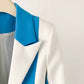 Women Blue and White Pantsuit fitted Blazer + Mid-High Rise Flare Trousers Suit Pantsuit